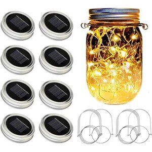 Solar Mason Jar Lights [Updated], 8 Pack 20 LED Waterproof Fairy Firefly Jar